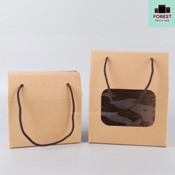 กล่องคุกกี้ กล่องใส่ขนม มีหน้าต่างใส พร้อมเชือก สีน้ำตาล (แพค10 ใบ) 2