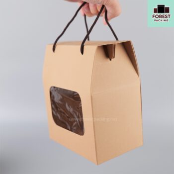 กล่องคุกกี้ กล่องใส่ขนม มีหน้าต่างใส พร้อมเชือก สีน้ำตาล (แพค10 ใบ) 4