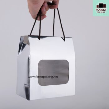 กล่องคุกกี้ กล่องใส่ขนม มีหน้าต่างใส พร้อมเชือก สีเงิน (แพค10 ใบ) 4